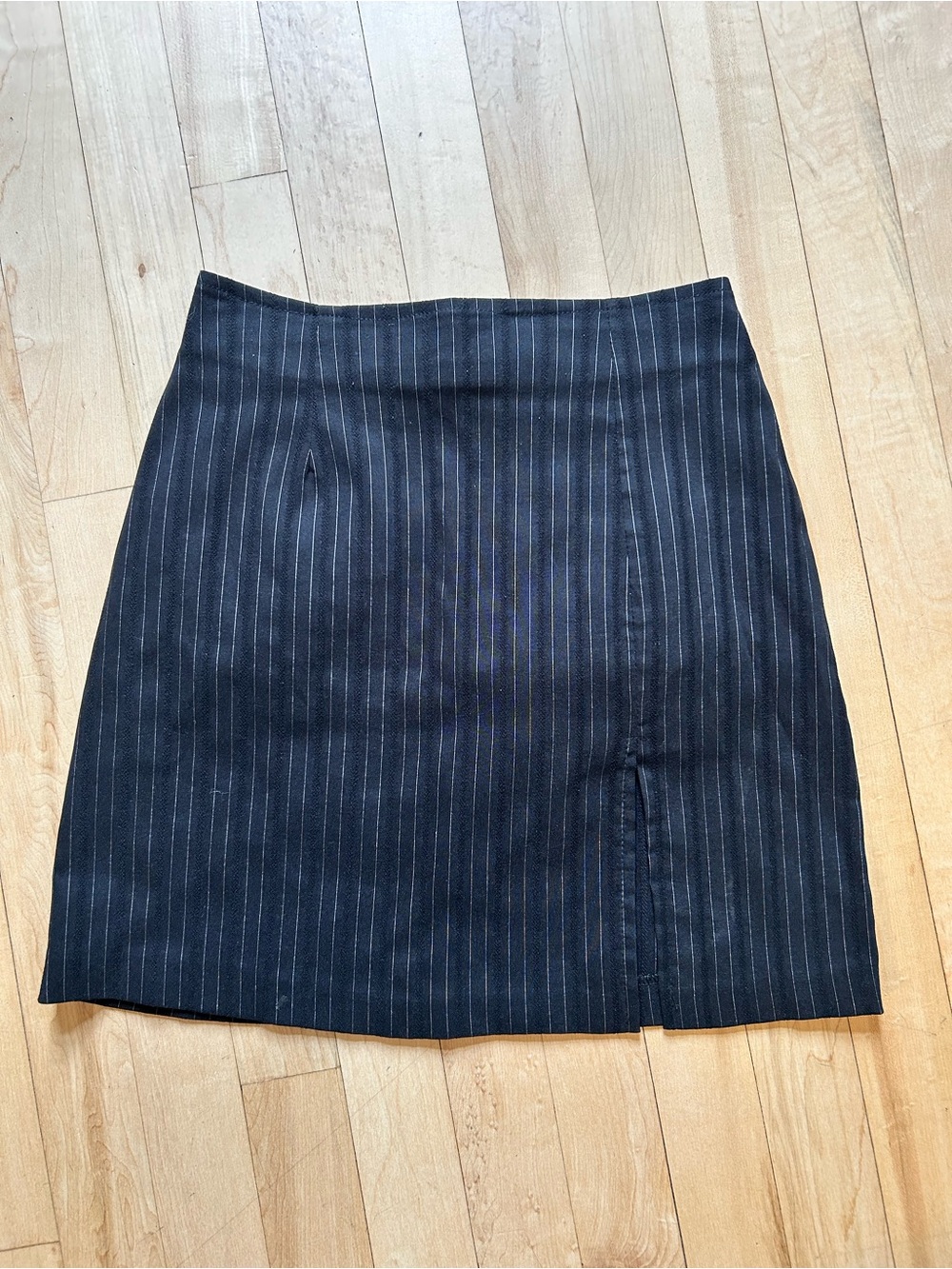 Classic Vintage Black Pinstripe Women's Skirt with Slit